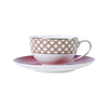 Copo de porcelana de osso ajustado copo e pires de chá de porcelana de osso finos da cor vermelha