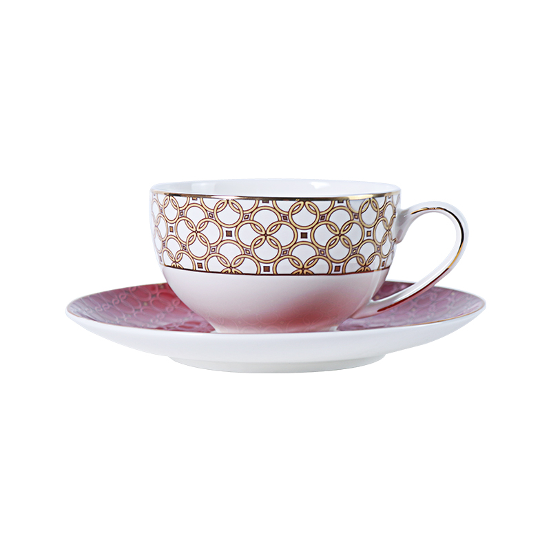 Copo de porcelana de osso ajustado copo e pires de chá de porcelana de osso finos da cor vermelha
