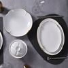 Conjunto de pratos de cerâmica branca alta, louça de porcelana durável com detalhes dourados