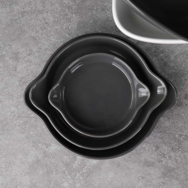 Prato de porcelana cinza escuro estilo europeu com alças