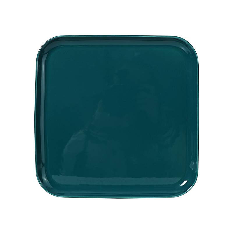Prato de jantar quadrado verde de 10 polegadas de porcelana