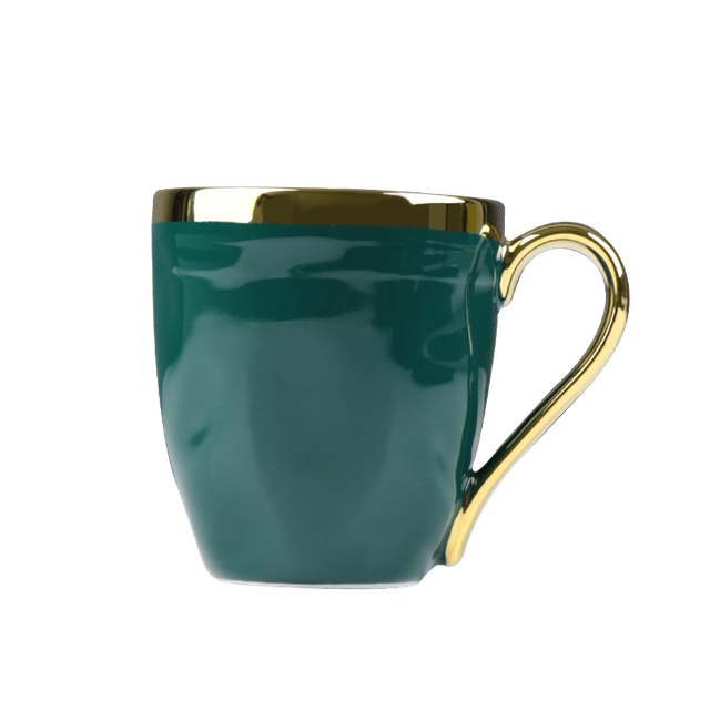 Copo Caneca De Cerâmica Verde Com Borda Dourada