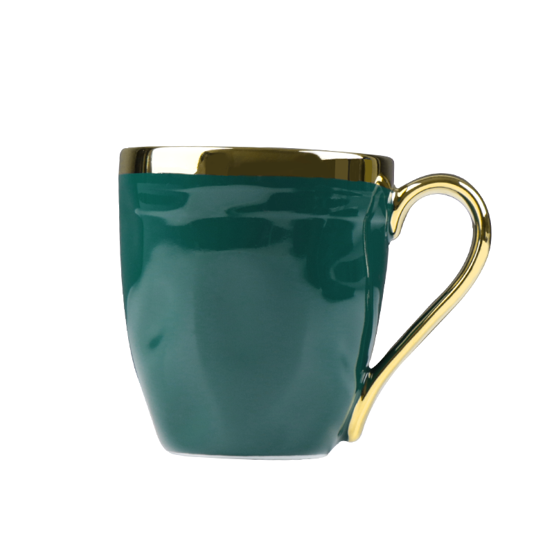 Caneca verde de cerâmica para presente de Natal com borda dourada