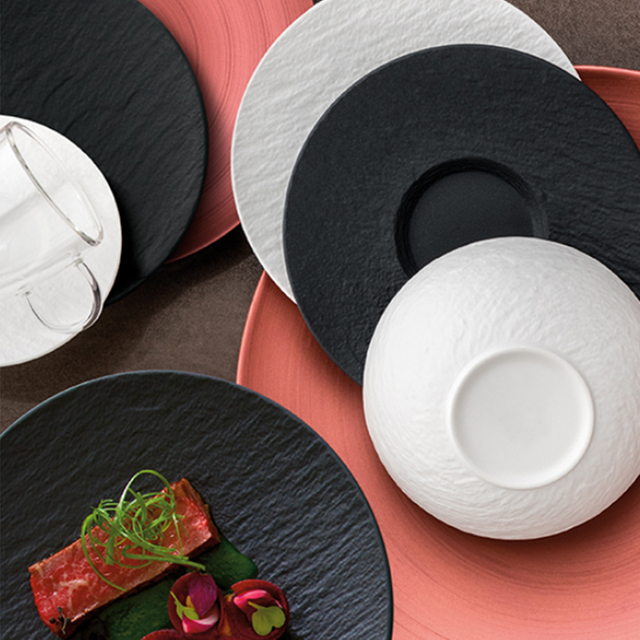 Conjunto de louça de grés preto fosco, coleção de conjunto de placas de cerâmica mate de marca