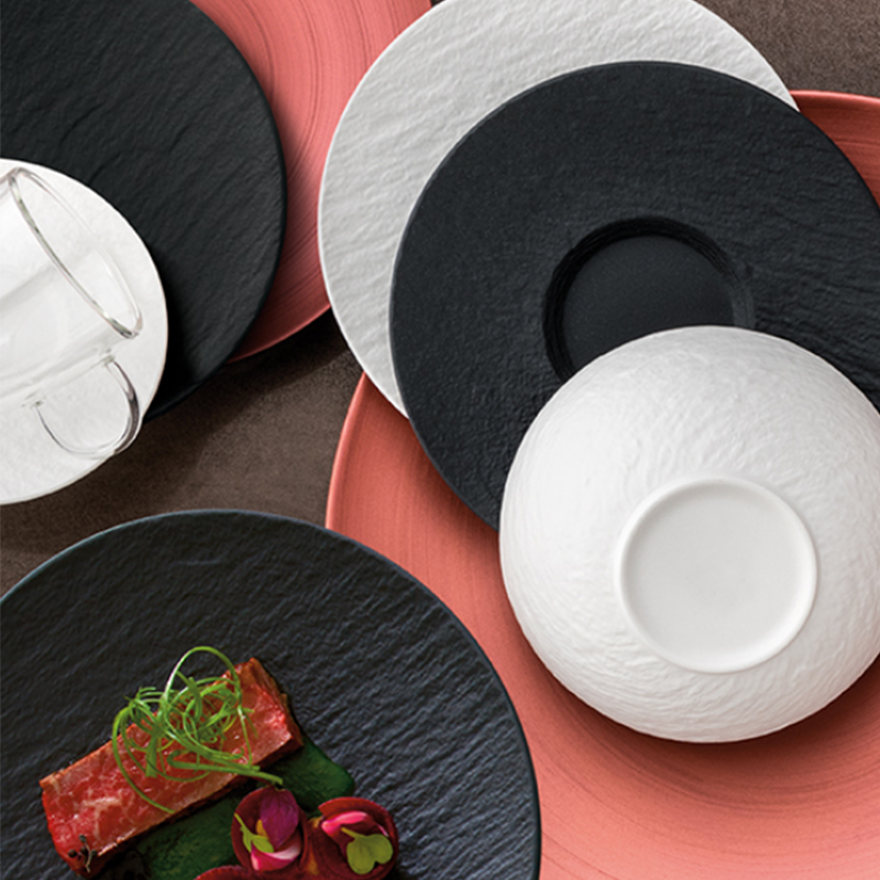 Conjunto de louça de porcelana branca preta, conjunto de pratos de restaurante
