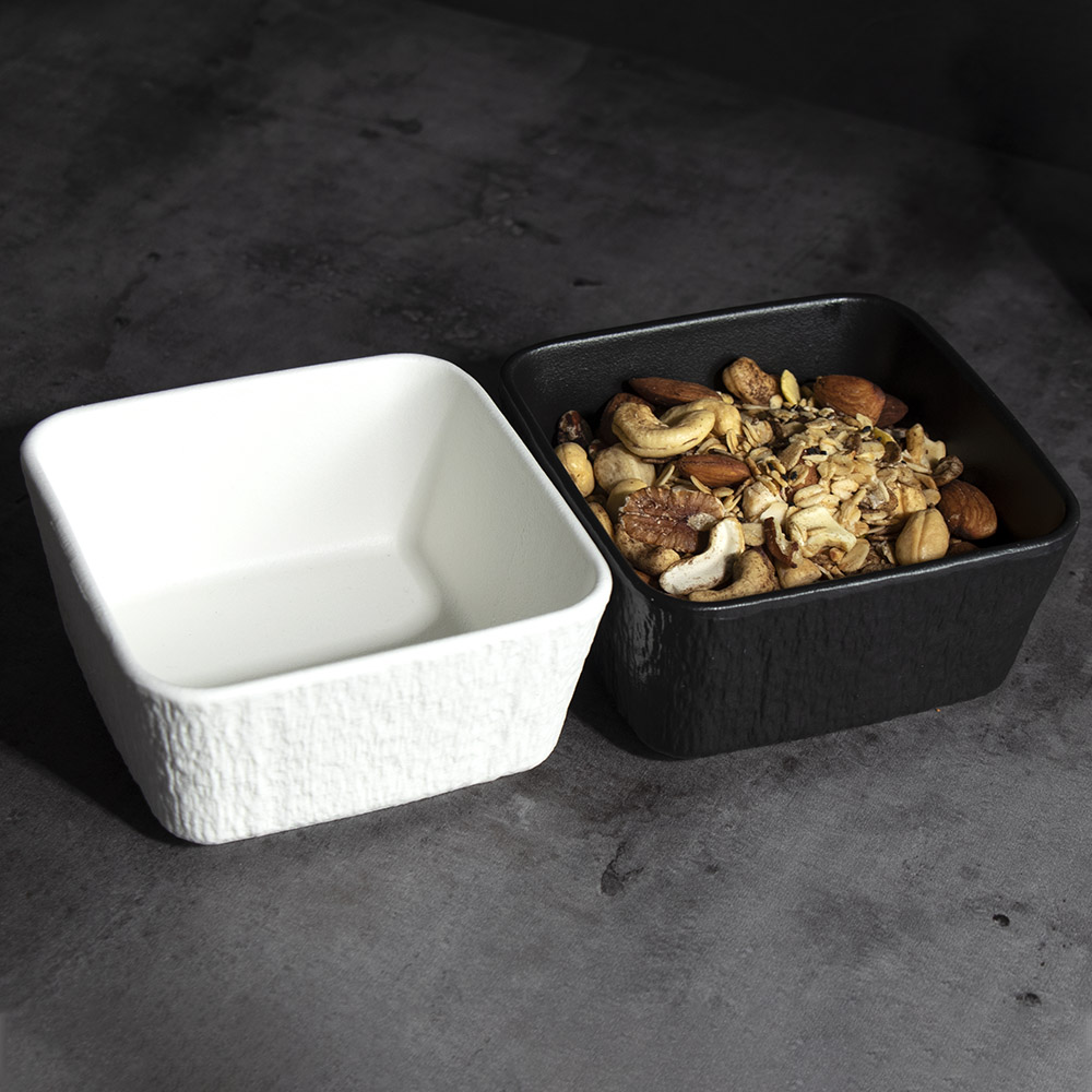 Tigelas Empilháveis ​​Pretas Brancas Tigelas Retas Quadradas - Porcelana