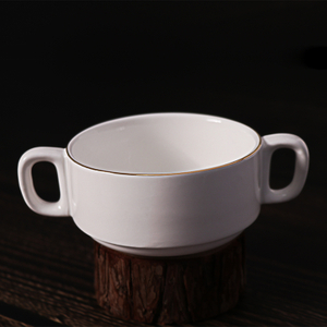 Tigela de sopa de porcelana fornecedor de hotel com alças Xícaras de sopa de cerâmica com alças