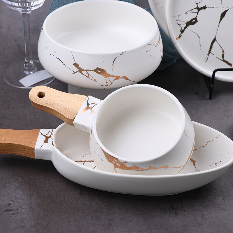 Novo estilo de porcelana mármore jantar conjuntos louça louça conjunto tigela sopa cebola para restaurante ou família