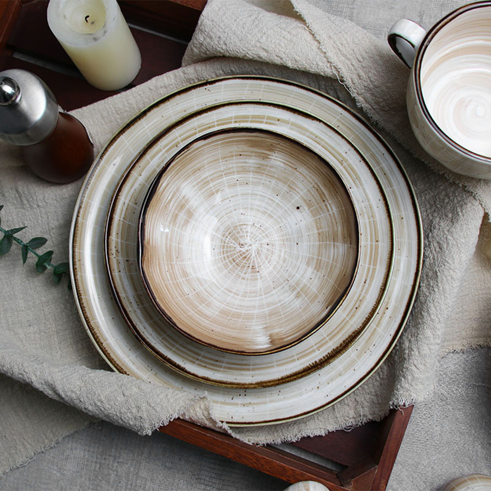 Conjunto de pratos e tigelas de restaurante, porcelana, conjunto de louças, cores bege personalizadas