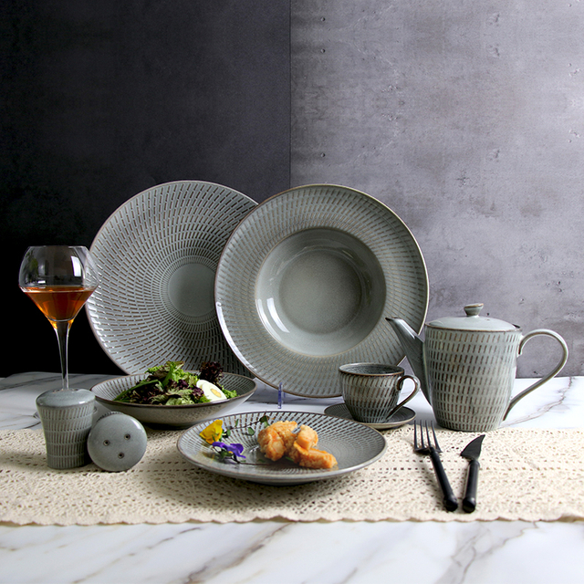 Conjunto de prato de grés vintage para receitas de restaurante quente para chef de jantar para venda