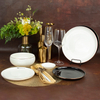 Conjunto de prato de jantar de porcelana branca e preta com borda dourada para atacado