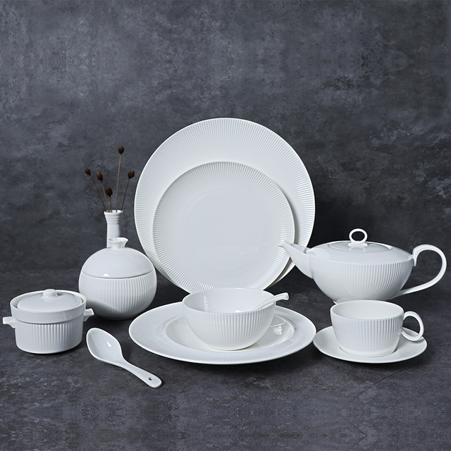 Pratos de cerâmica para restaurante, atacado, pratos de jantar para restaurante, conjunto de utensílios brancos da China