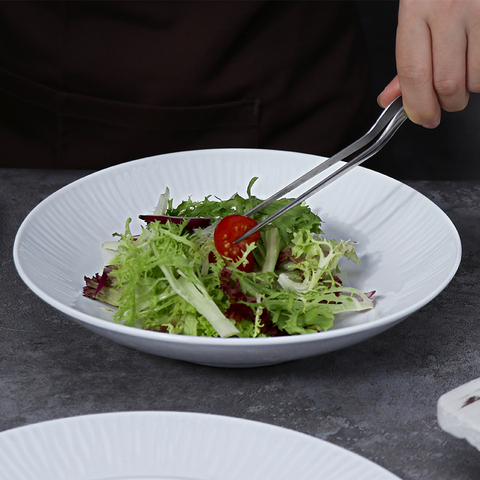 Tigela de macarrão para salada de 35 onças, tigelas de grés branco, 1L, louça de porcelana, pratos ecológicos para comida, restaurante