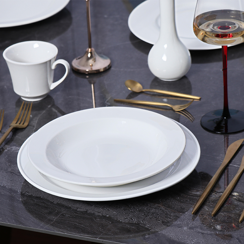 Placas de cerâmica branca de fábrica de cerâmica Chaozhou Placa de porcelana branca redonda para restaurante