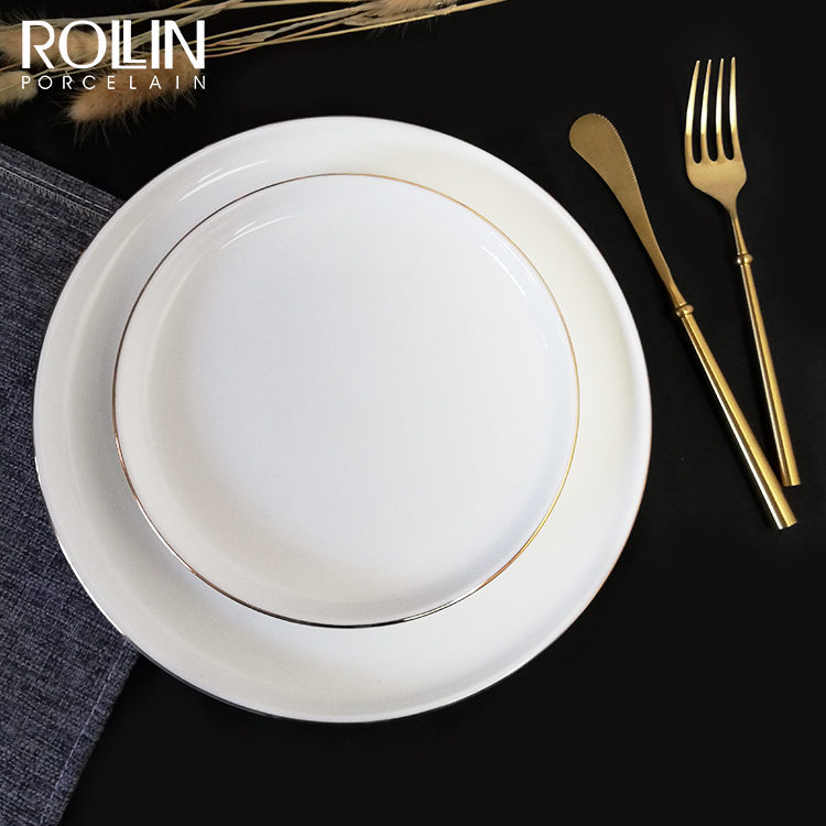Utensílios de jantar de hotel, cerâmica, pintura dourada, talheres, porcelana, decalque dourado, prato de jantar