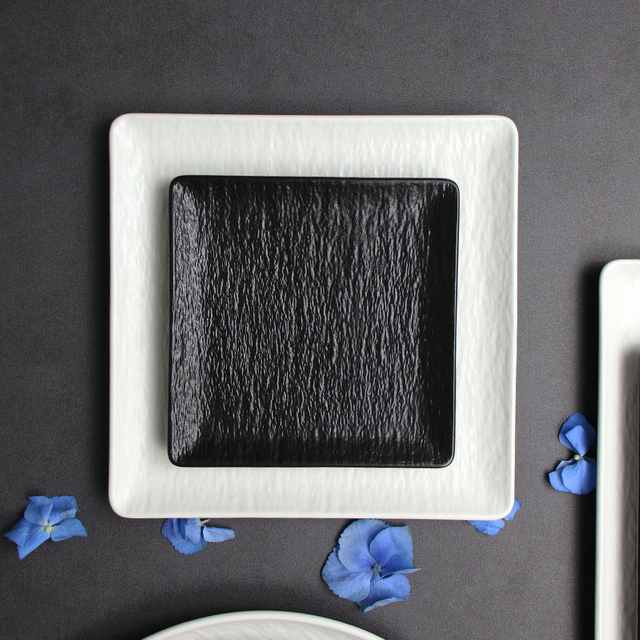 Prato de jantar quadrado preto para restaurantes, pratos de porcelana fosca