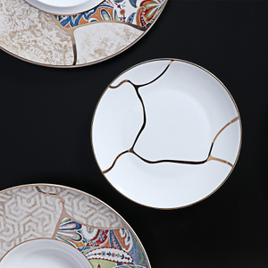 FURUI 8 Placa de borda dourada Placa de jantar de porcelana óssea Placa lateral