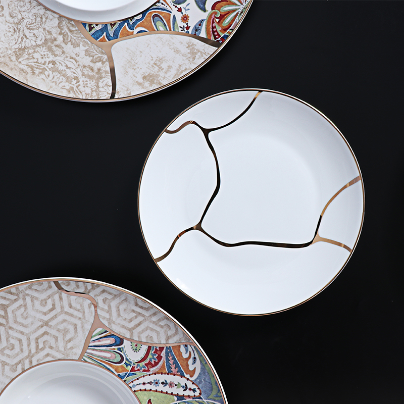 Pratos de jantar com borda dourada conjunto de pratos de porcelana para salão de baile luxuoso