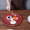Prato de sobremesa de 12 polegadas, luxo, vermelho, branco, osso, china, prato, aperitivo