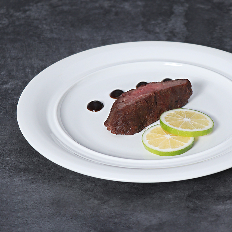 Placa de bife de porcelana branca de 12 polegadas Prato de jantar principal de cerâmica para restaurantes, hotéis, cafés