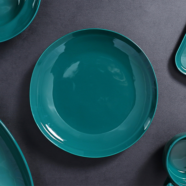 Prato de jantar redondo verde de 12 polegadas de porcelana