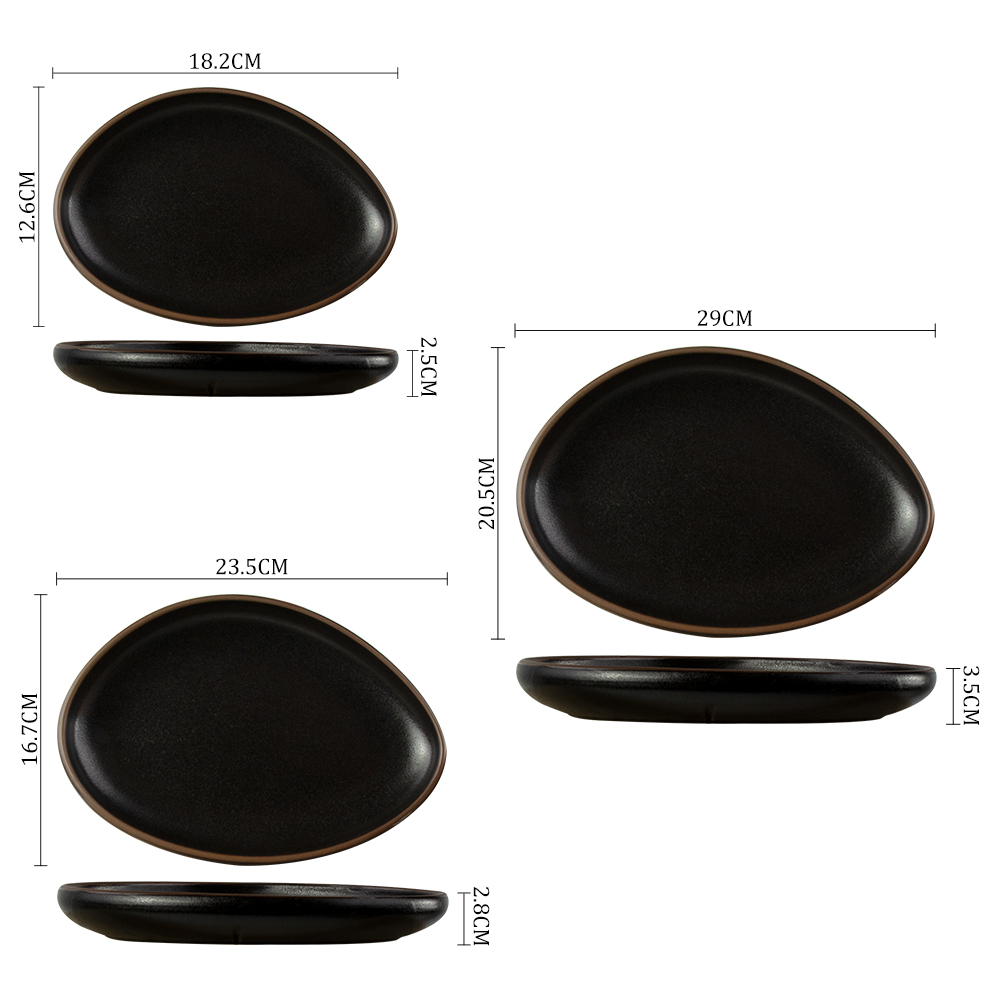 Placa cerâmica irregular louça prato pratos de jantar pratos pretos de cerâmica