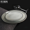 Louça de jantar de porcelana de placa oval de esmalte reativo, placa de cerâmica de restaurantes 14 polegadas