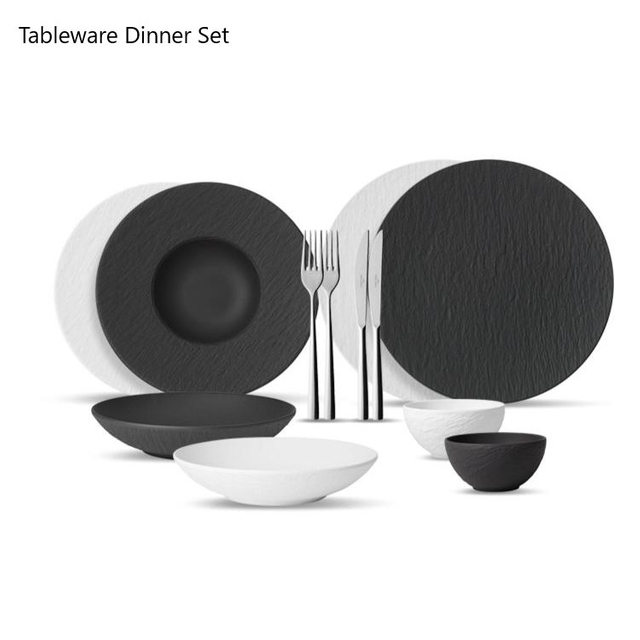 Conjunto de jantar de talheres, pratos e tigelas de porcelana no atacado