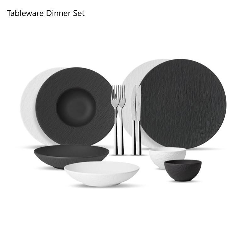 Conjunto de jantar de talheres, pratos e tigelas de porcelana no atacado