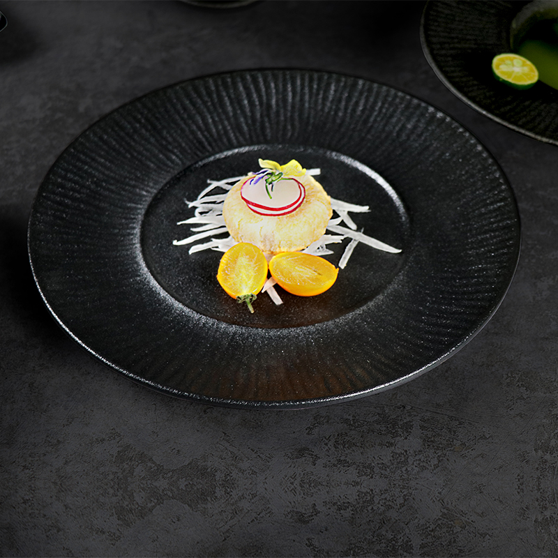 Louça de porcelana novo design Matt Frosting Black Restaurant Plate