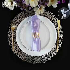 Placa de jantar branca da porcelana da borda do ouro da louça do casamento para o evento 