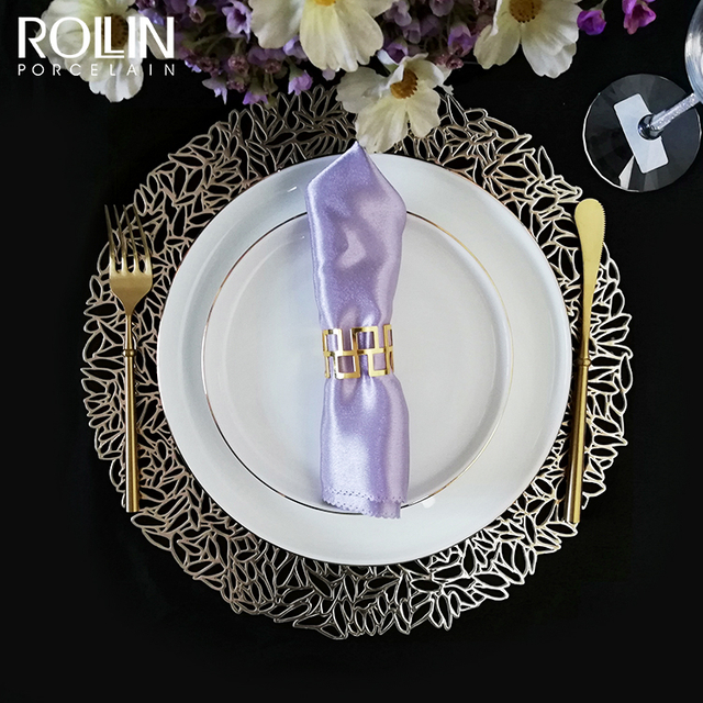 Placa de jantar branca da porcelana da borda do ouro da louça do casamento para o evento 