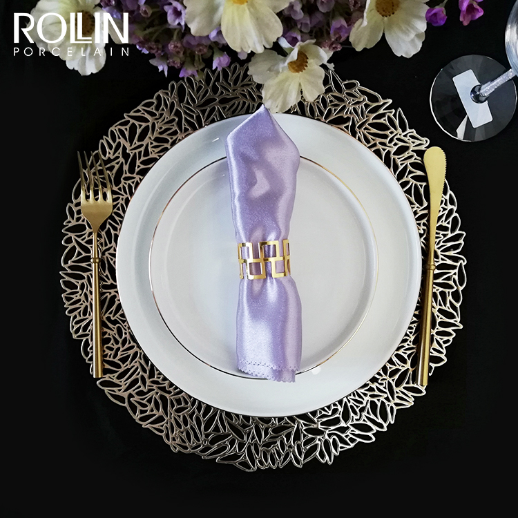 Placa de jantar branca da porcelana da borda do ouro da louça do casamento para o evento 