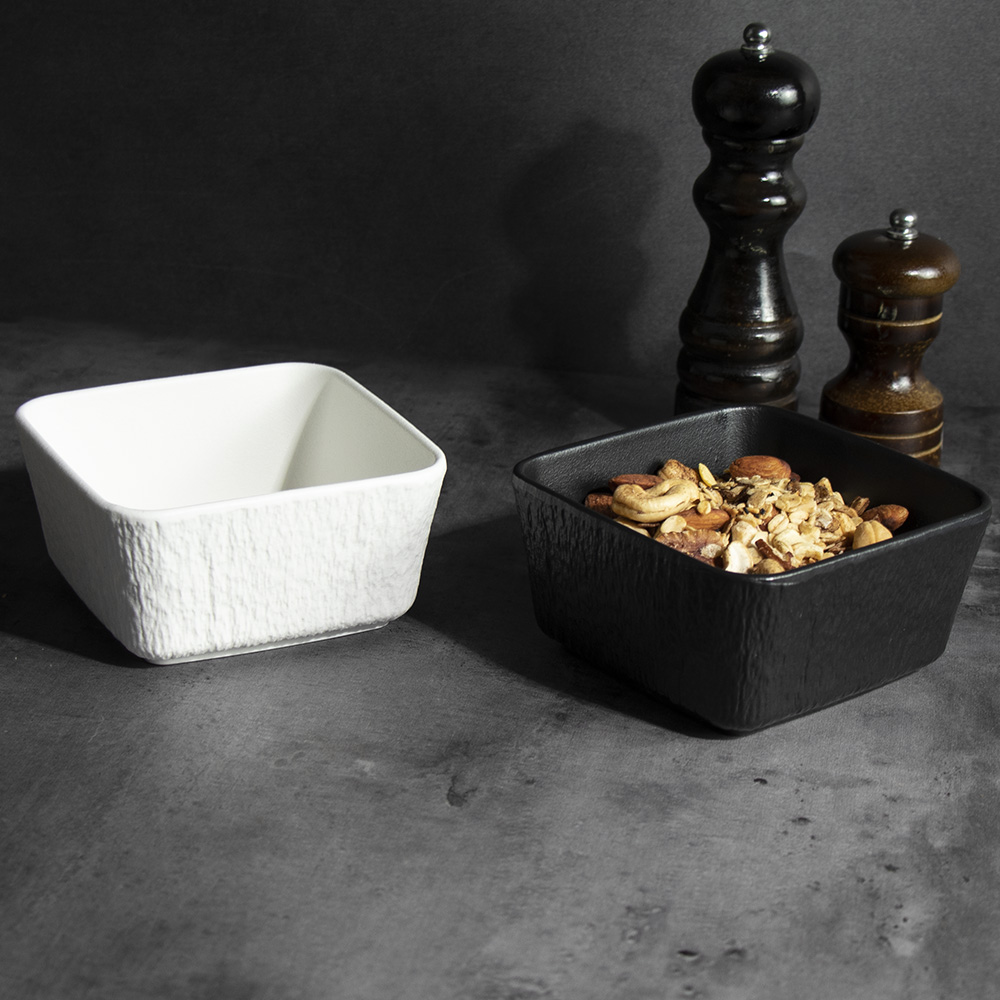 Tigelas Empilháveis ​​Pretas Brancas Tigelas Retas Quadradas - Porcelana