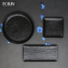 Conjunto de placas de grés branco preto de louça de restaurante 