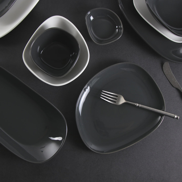 Conjunto de louças de porcelana moderna coreana irregular, cor cinza escuro