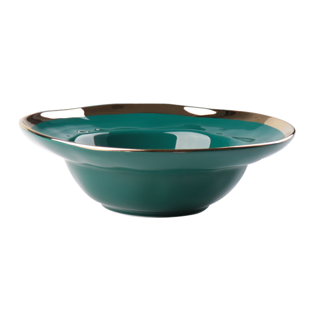 Prato de sopa de cerâmica com borda dourada com design de moda