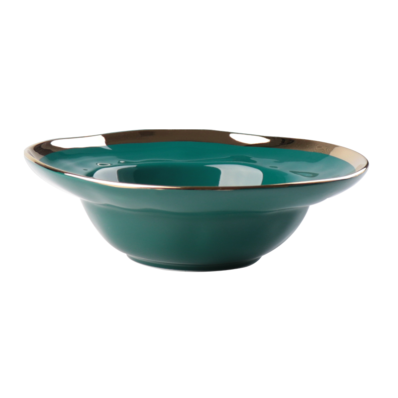 Prato de sopa de cerâmica com borda dourada com design de moda
