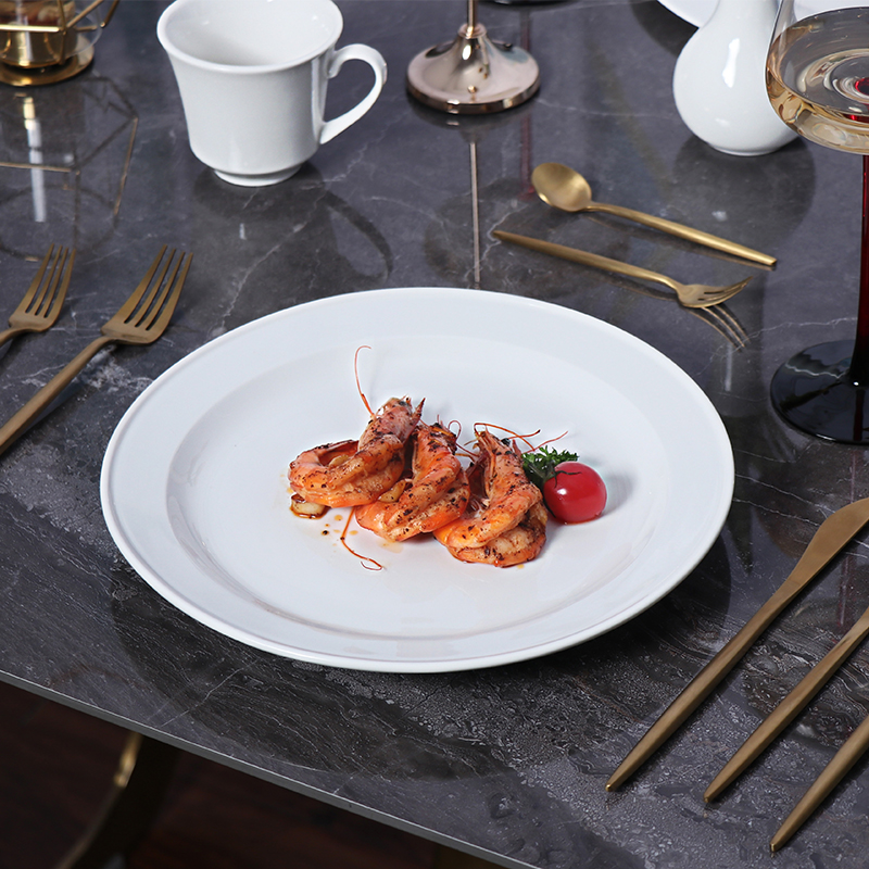 Placas de cerâmica branca de fábrica de cerâmica Chaozhou Placa de porcelana branca redonda para restaurante