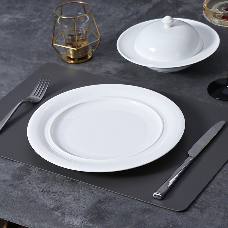 Placas de jantar de restaurante branco, placas de cerâmica de porcelana para café de hotel