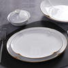 Conjunto de pratos de cerâmica branca alta, louça de porcelana durável com detalhes dourados