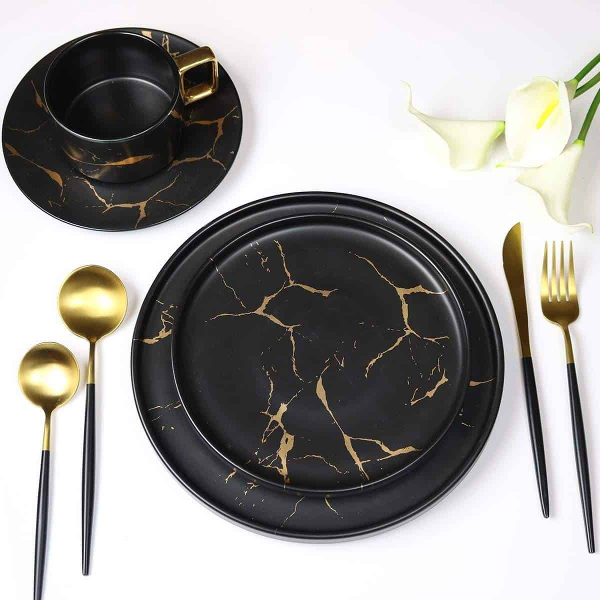 Conjunto de louça de mármore, placas de porcelana, conjunto de talheres, pacote personalizado, fábrica 