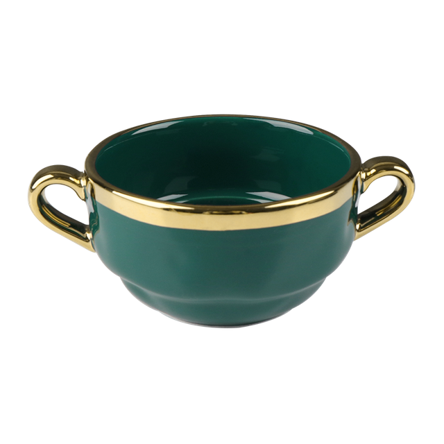 Decalque dourado da tigela de sobremesa favorita árabe sob a tigela de sopa vitrificada 