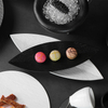 Prato em forma de folha de cerâmica preto branco fosco prato de bolo prato de sushi