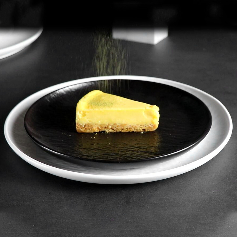 Prato redondo de porcelana preta fosca para restaurante - 8 polegadas 10 polegadas