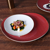 Prato de sobremesa de 12 polegadas, luxo, vermelho, branco, osso, china, prato, aperitivo