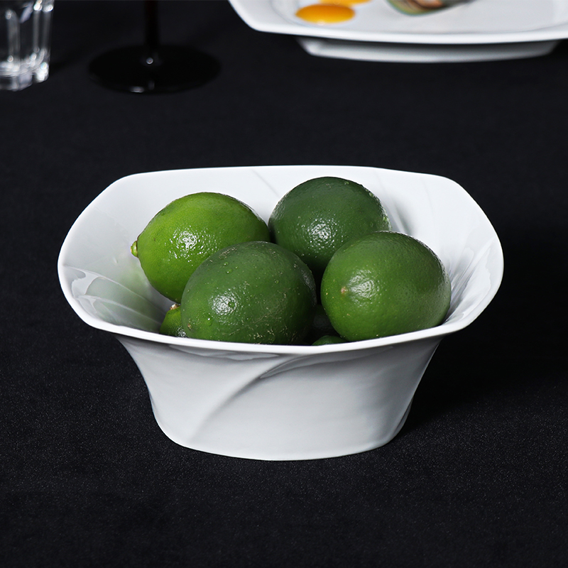 Bacia quadrada de porcelana branca Tigelas de cerâmica de formato irregular