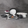 Louça de porcelana Eestaurant Terr Swirl Marks Cinza Fosco Branco Placa Quadrada Irregular 