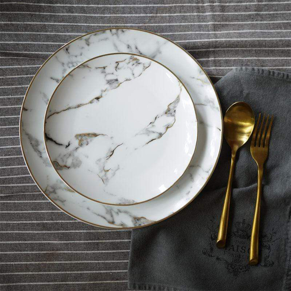 Conjunto de jantar de mármore do restaurante Conjunto de pratos de louça de mármore - Conjunto de pratos e tigelas