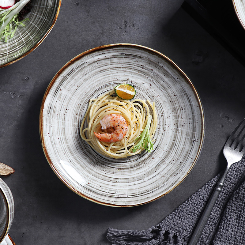 Dubai restaurante louça caixa platos comida ocidental pratos de porcelana conjunto plana artesanal mancha cinza placa cerâmica